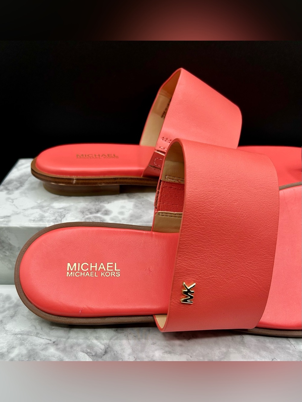 MICHAEL MICHAEL KORS August Flat Sandals Pink Grapefruit Leather. Size 9.5 M - Picture 6 of 8